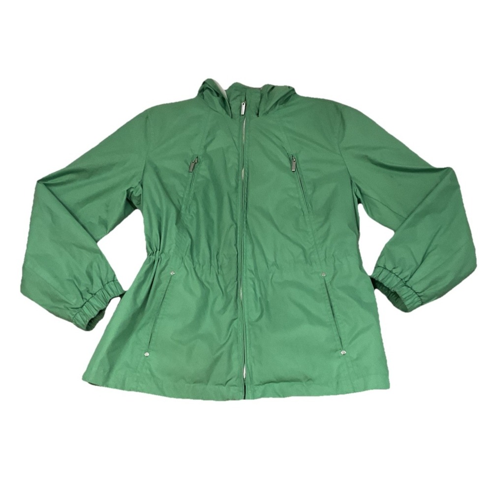 Fleet Street Hooded Zip Up Jacket Cinched Drawstring Waist Windbreaker Sz PL